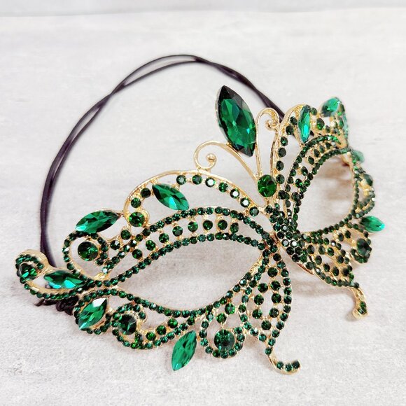 Gold masquerade mask, green crystal mask, Cosplay mask, Venetian mask, ball mask - Picture 4 of 8